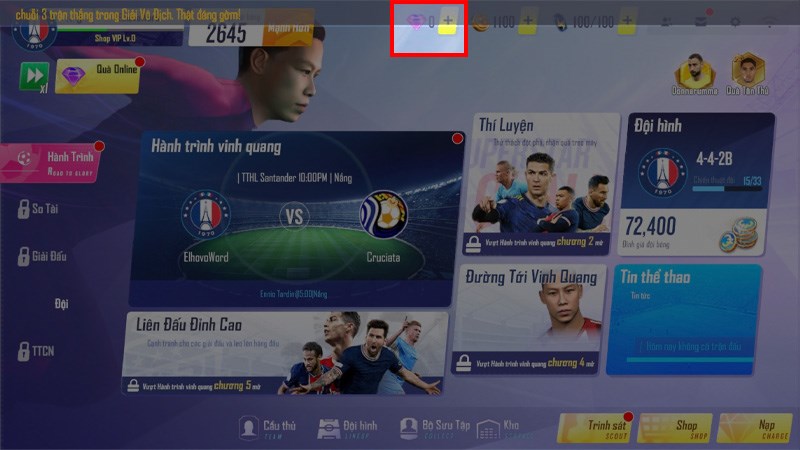 Nạp game Football Pro VTC bước 1