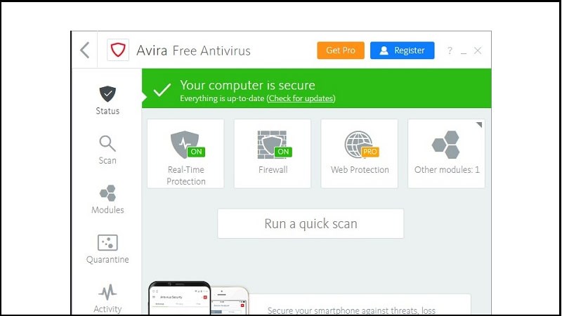 Giao diện của Avira