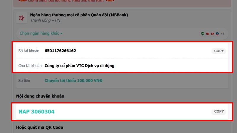nạp v&iacute; scoin bằng phương thức chuyển khoản ng&acirc;n h&agrave;ng bước 3