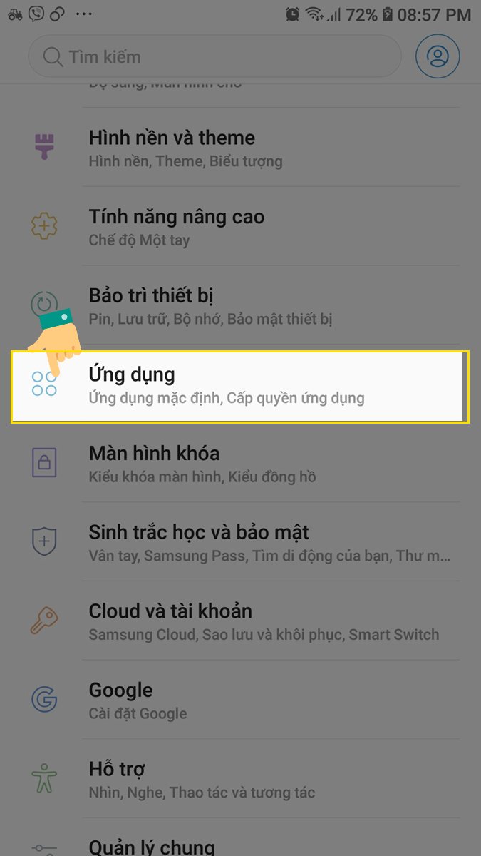 Bạn chọn Ứng dụng trong Cài đặt 