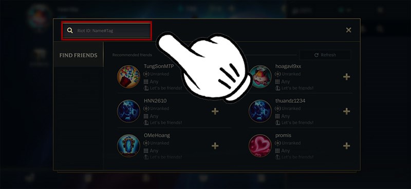 Chọn v&ugrave;ng nhập ID RIot