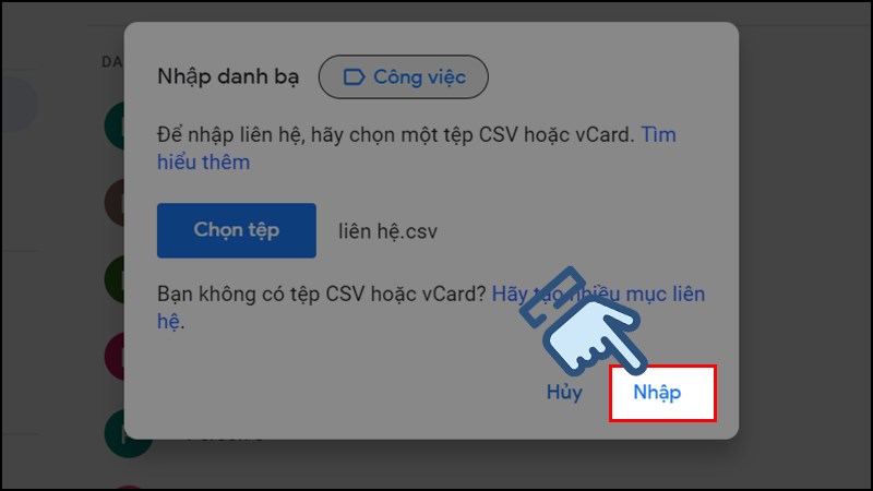 Chọn Nhập để hoàn thành