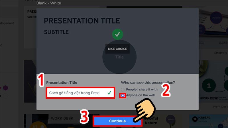 Nhập tên, chọn chế độ người xem và nhấn Continue