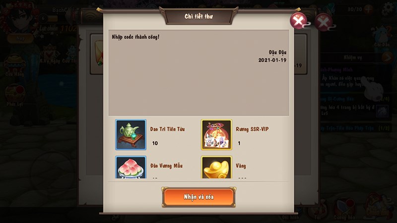 V&agrave;o game v&agrave; v&agrave;o mục Thư để nhận qu&agrave;