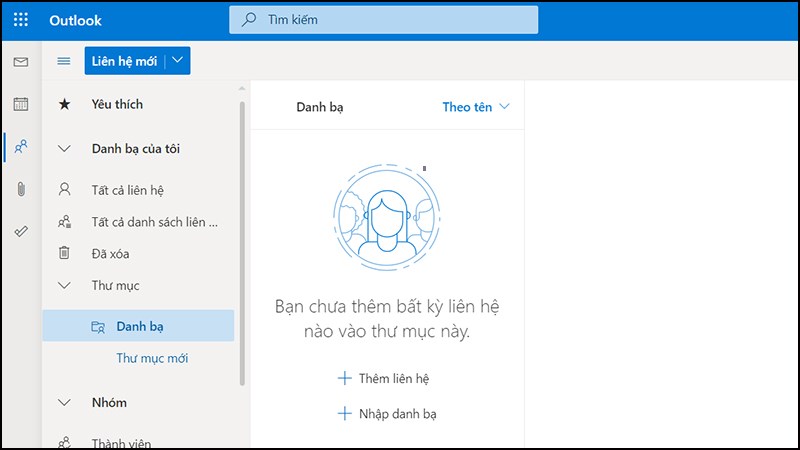 Mở mục Danh bạ trong Outlook