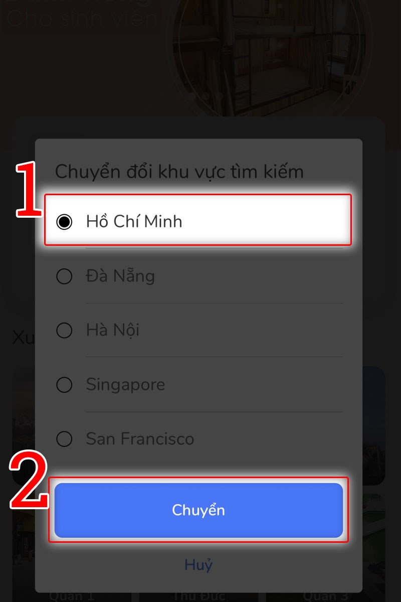 Nhập thành phố bạn muốn, sau đó nhấn Chuyển