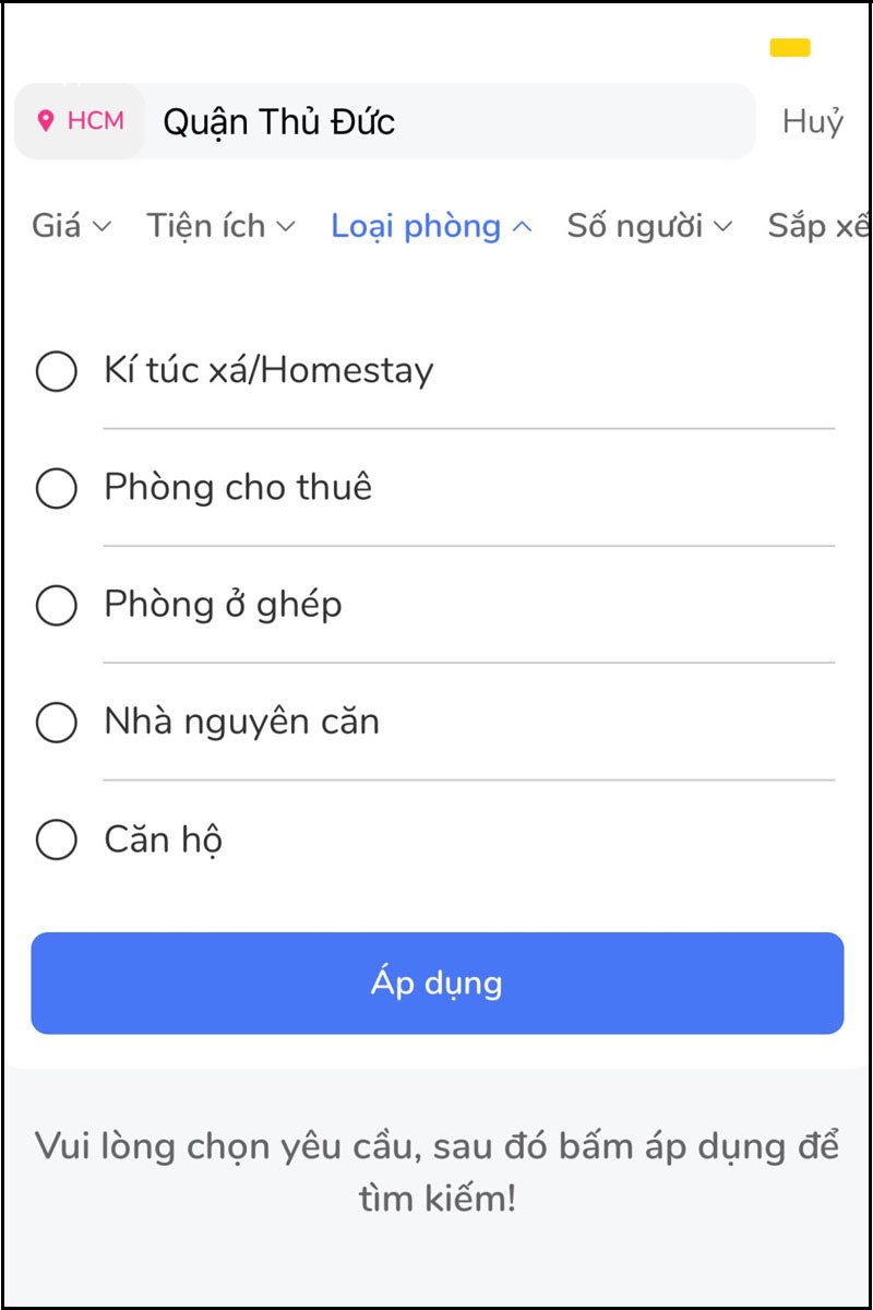 Chọn loại phòng