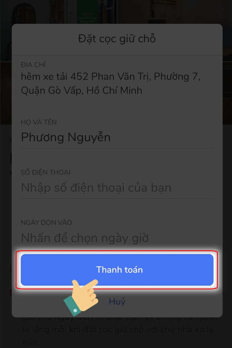 Nhập thông tin hệ thống yêu cầu và nhấn vào Thanh toán