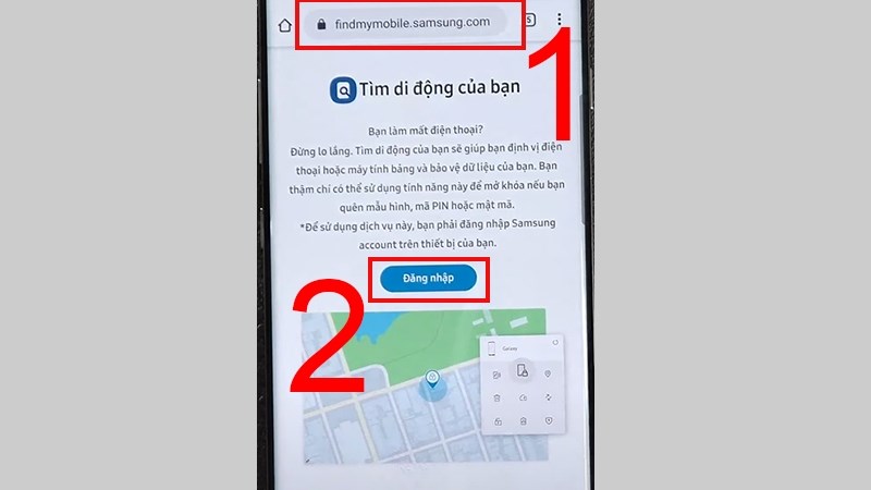 Truy cập vào điện điện thoại bạn đang xài để thực hiện khôi phục Đăng nhập vào Find my Mobile