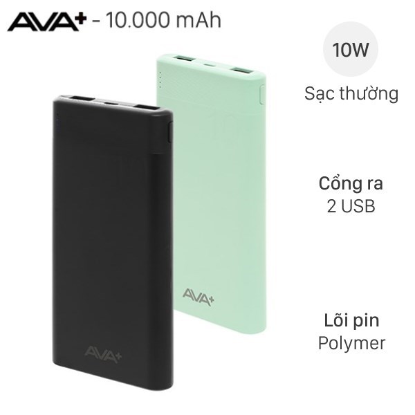 Pin sạc dự ph&ograve;ng Polymer 10.000mAh AVA+ JP208
