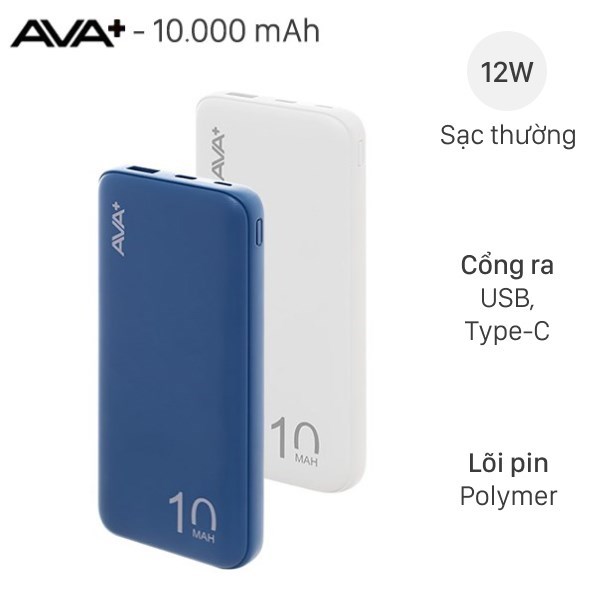 Pin sạc dự ph&ograve;ng Polymer 10000mAh Type C AVA+ PJ JP260