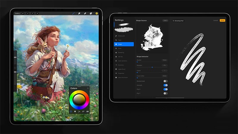 App vẽ Procreate: Với Procreate, bạn có thể sử dụng các công cụ tuyệt vời để tạo ra các tác phẩm nghệ thuật đẹp mắt chỉ trong vài phút. Tích hợp các tính năng độc đáo, Procreate giúp bạn dễ dàng vẽ và cảm nhận được sự sáng tạo.