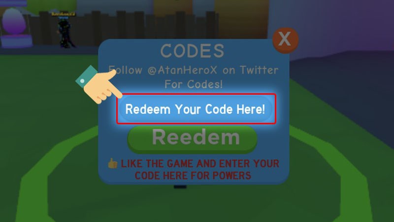 Nhập code vào ô Redeem Your Code Here