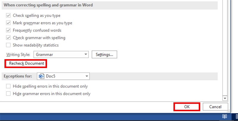 Nhấn chọn Recheck Document > Chọn OK