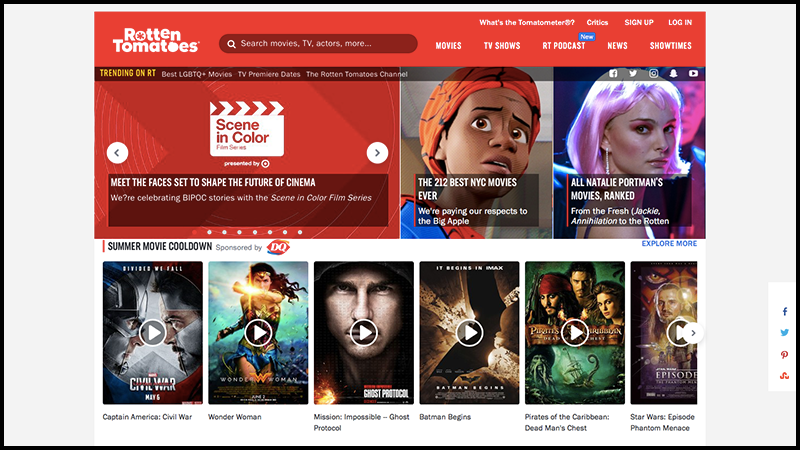 Giao diện website Rotten Tomatoes (RM)