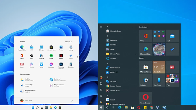 Giao diện Windows 11 và Windows 10
