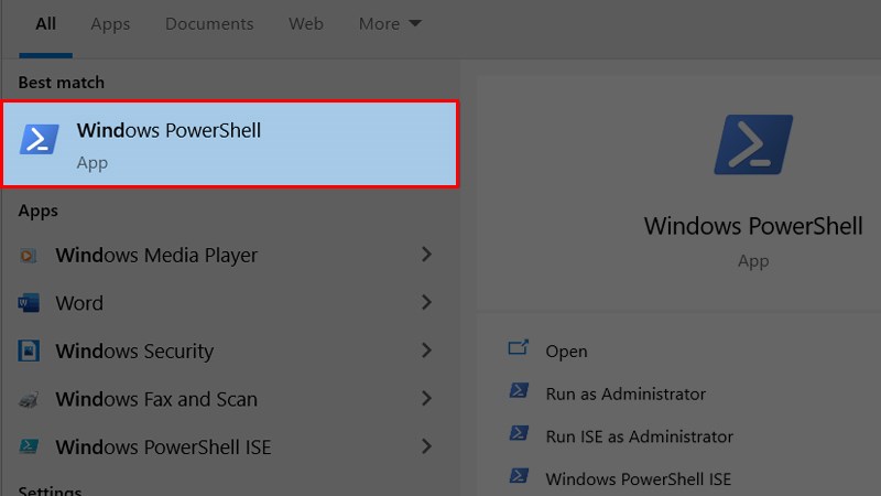 Chọn Window PowerShell