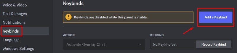 Chọn vào tab Keybinds và nhấp vào nút add keybind
