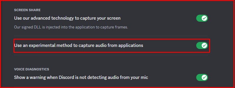 Bật Use an experimental method to capture audio from applications