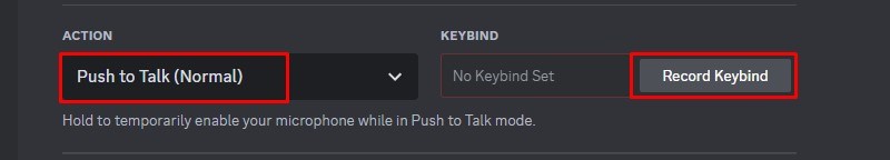 Chọn vào mục Push to talk và nhấn Record Keyblind