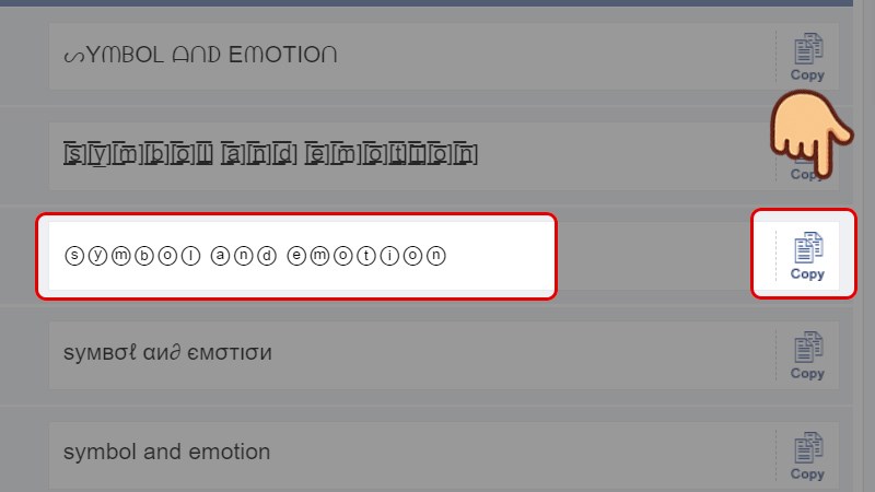 Khi đ&atilde; chọn được một kiểu chữ ưng &yacute; để đăng l&ecirc;n Facebook, bạn nhấn chọn n&uacute;t Copy b&ecirc;n cạnh d&ograve;ng chữ đ&oacute; nh&eacute;
