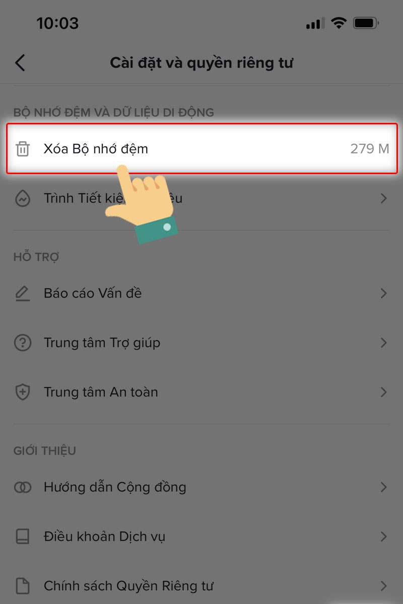 Nhấn Xóa Bộ nhớ đệm