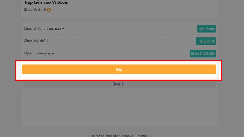 nạp v&iacute; Scoin bằng thẻ quốc tế bước 4