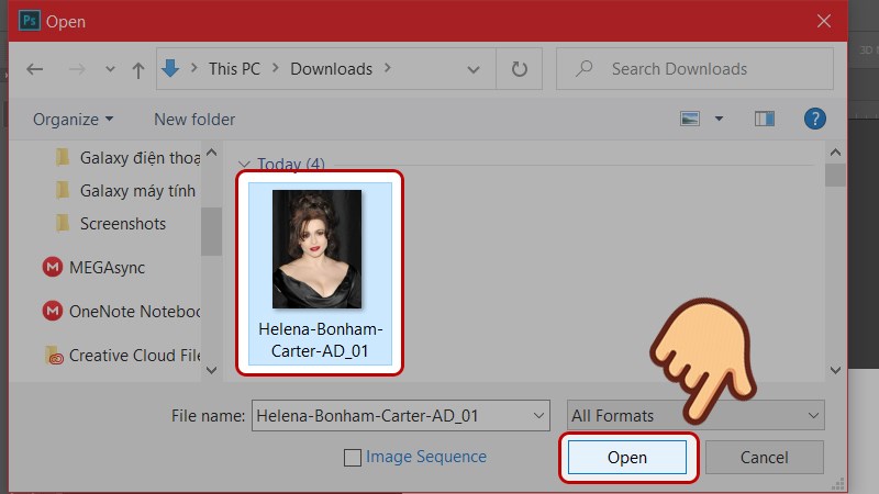 Chọn ảnh bạn muốn và chọn Open