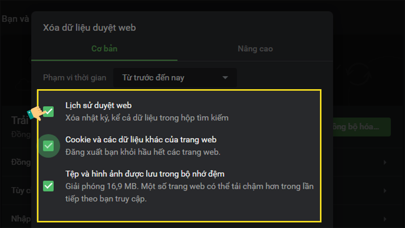 Nhấp tick chọn cả 3 cái trên