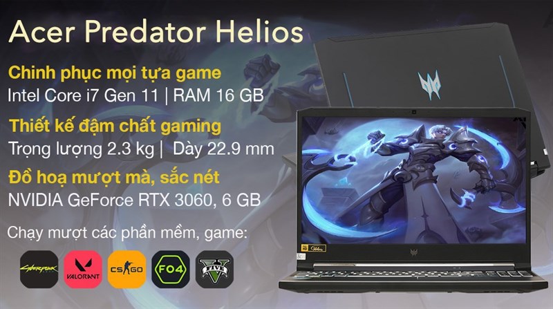 Điểm nổi bật laptop Acer Predator Helios PH315 54 75YD i7 11800H