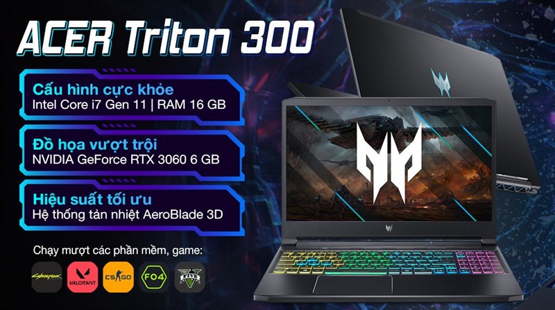 Điểm nổi bật laptop Acer Predator Triton 300 PT315 53 75LQ i7 11800H