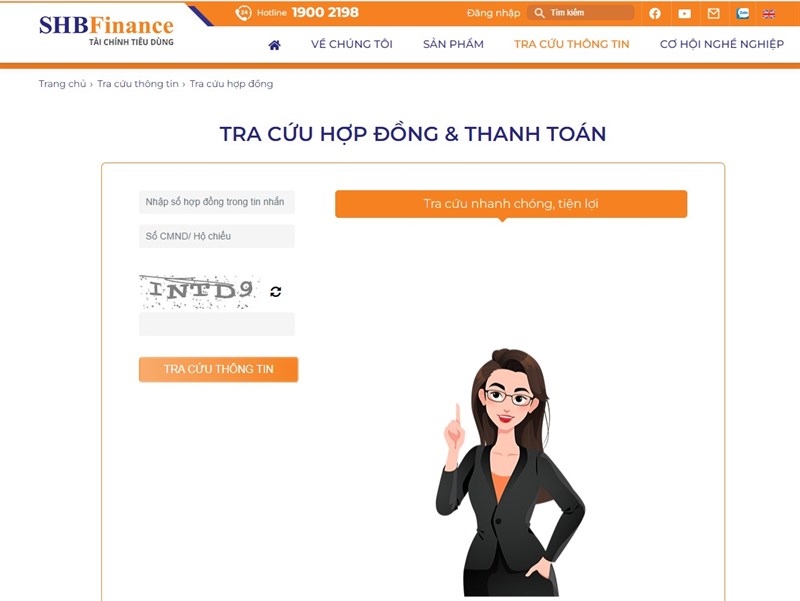 Tra cứu hợp đồng SHB Finance bằng Website