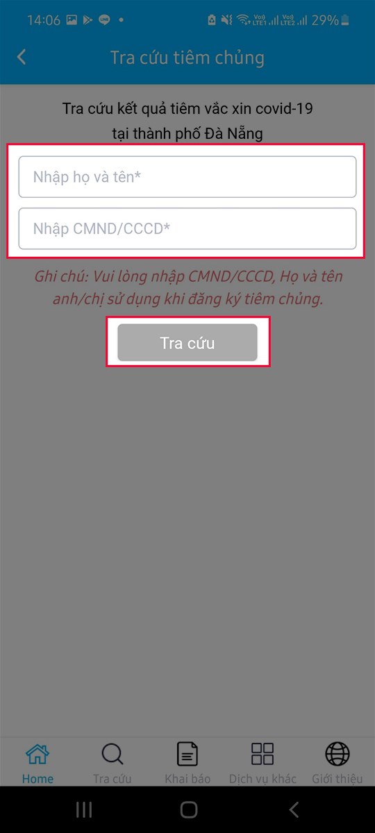 Điền th&ocirc;ng tin v&agrave; chọn Tra cứu