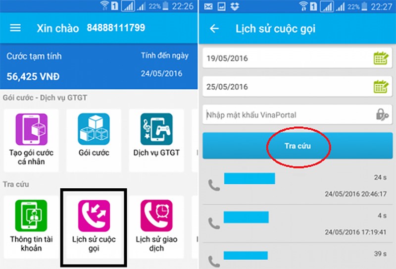 Tra cứu lịch sử cuộc gọi bằng ứng dụng My Vinaphone 