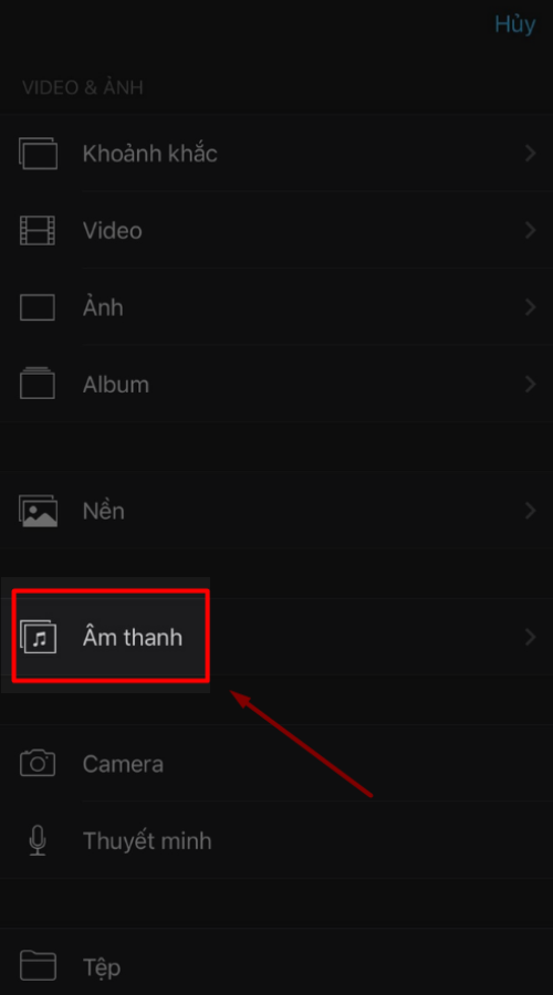Chọn mục Âm thanh Chọn mục Âm thanh