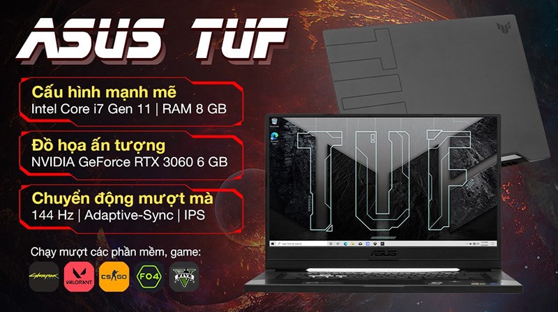 Laptop ASUS TUF được cài sẵn hệ điền hành Windows 10