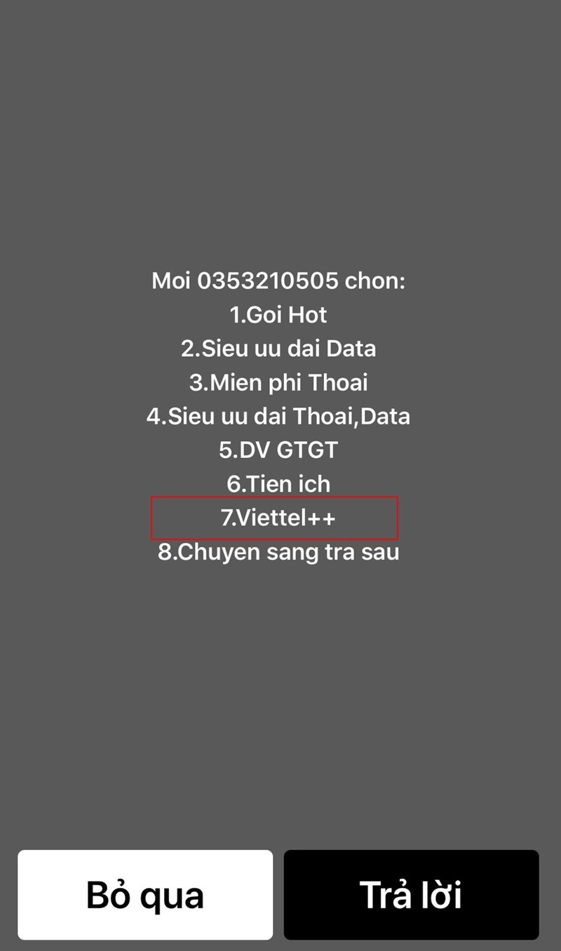 Chọn mục Viettel++ Chọn mục Viettel++
