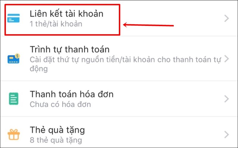 Chọn Li&ecirc;n kết t&agrave;i khoản