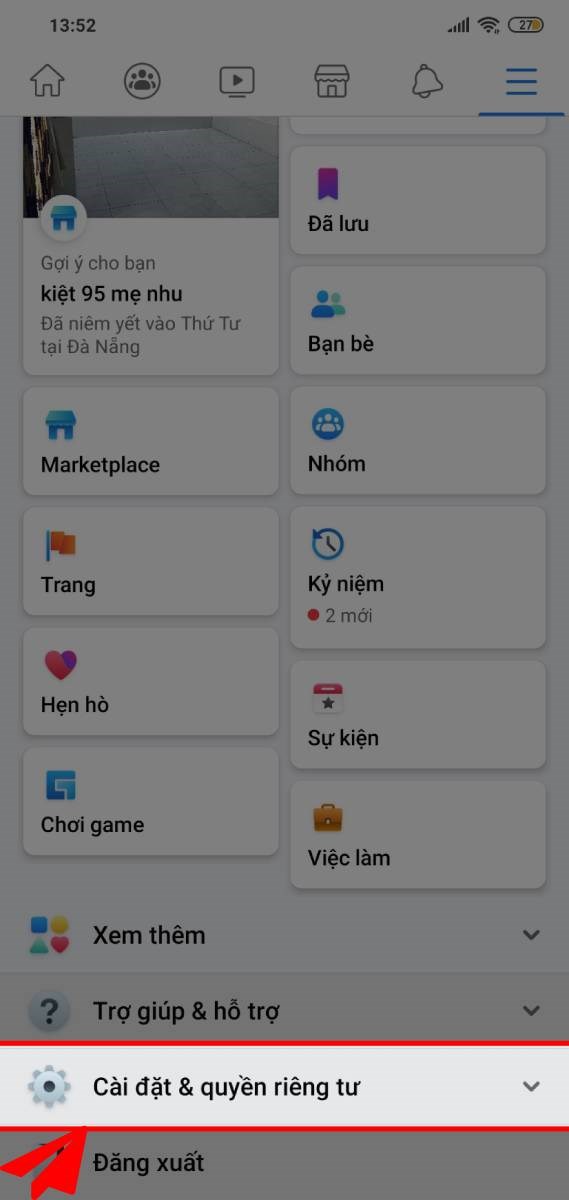 Phần C&agrave;i đặt v&agrave; quyền ri&ecirc;ng tư của Facebook