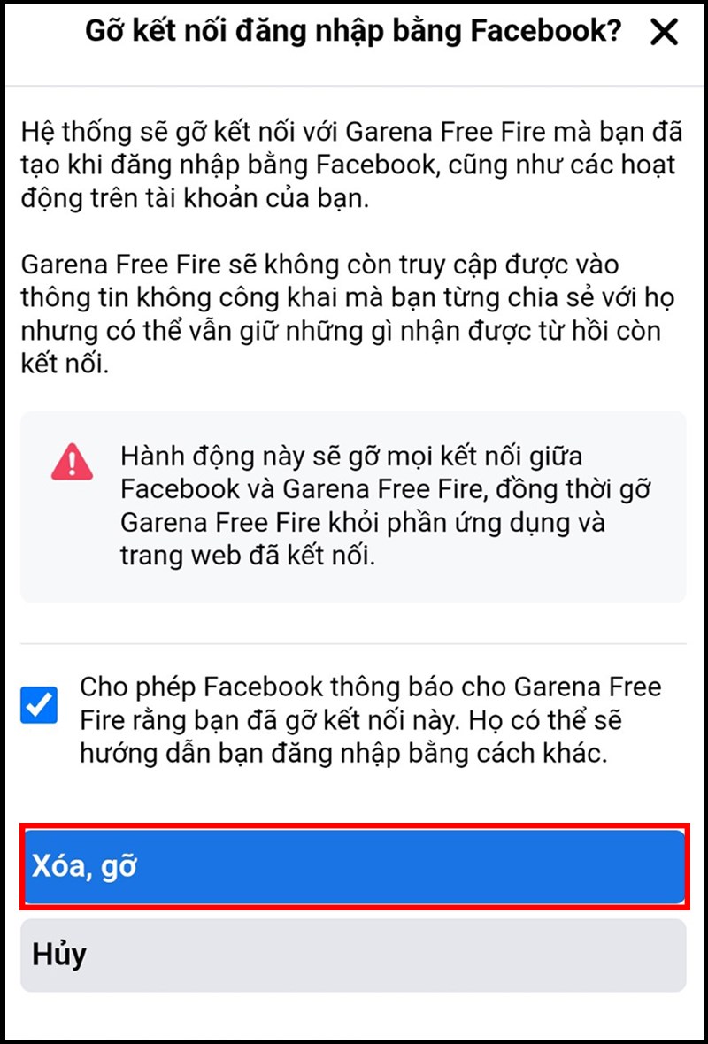 Chi tiết cách xóa liên kết tài khoản Facebook trong Free Fire