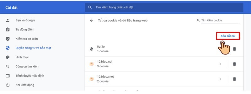 Xóa cookie trình duyệt