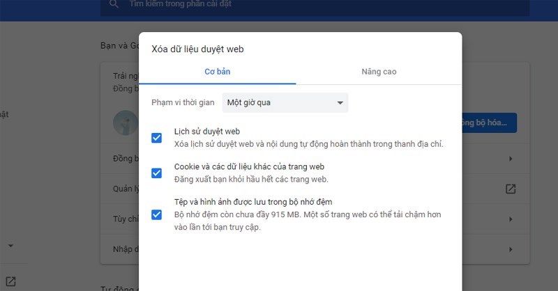 xóa cache trình duyệt