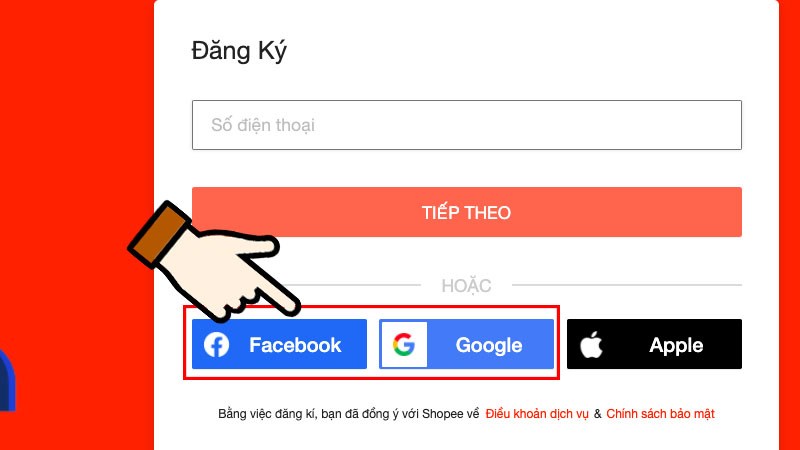 Chọn đăng ký bằng Google, Facebook