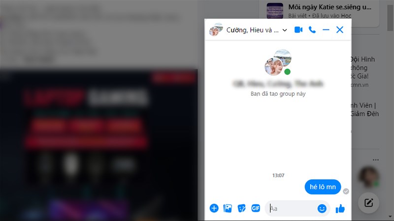 Gửi tin nhắn vào nhóm để hoàn thành việc tạo nhóm trên Messenger bằng máy tính