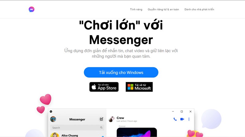 Truy cập trang chủ Messenger