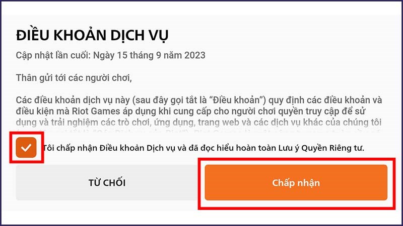 Bước 7: Đồng ý các điều khoản