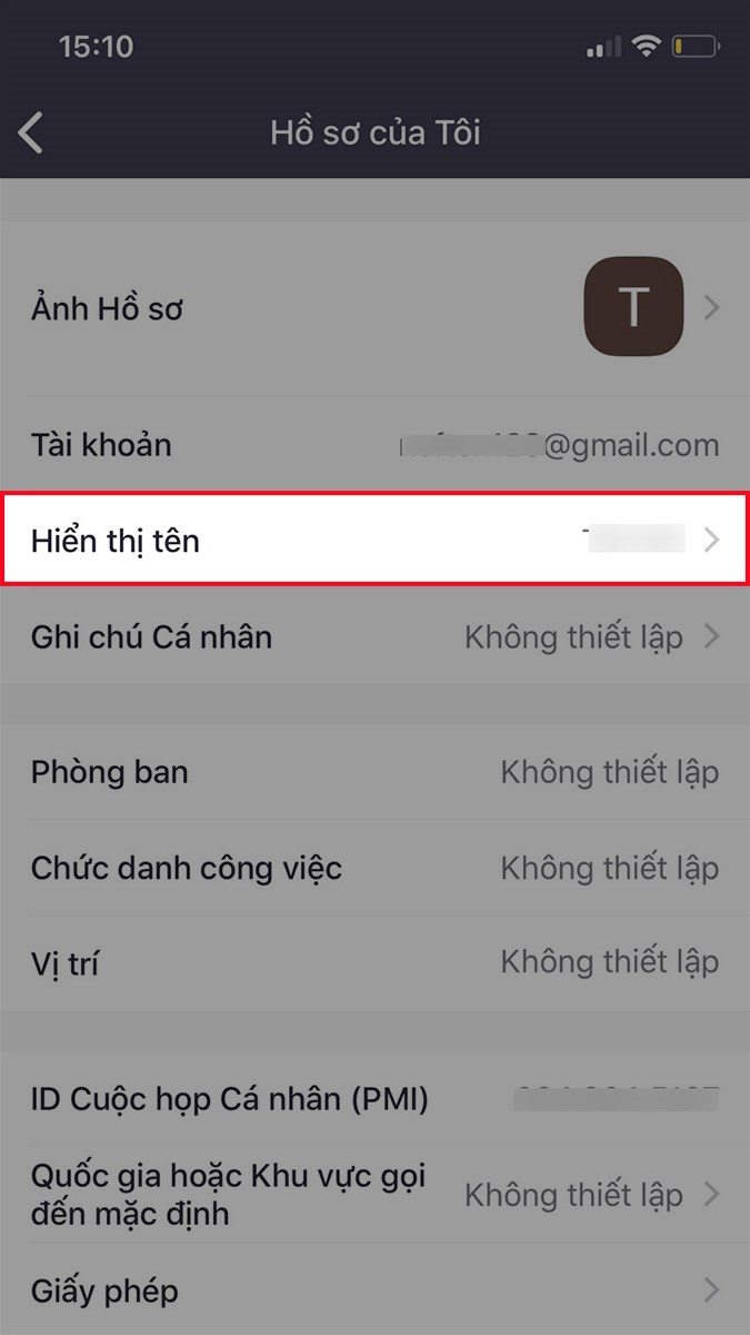 Chọn Hiển thị tên