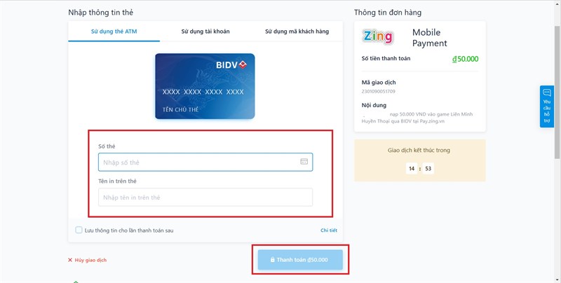 Tiến hành nhập thông tin thẻ và thanh toán.