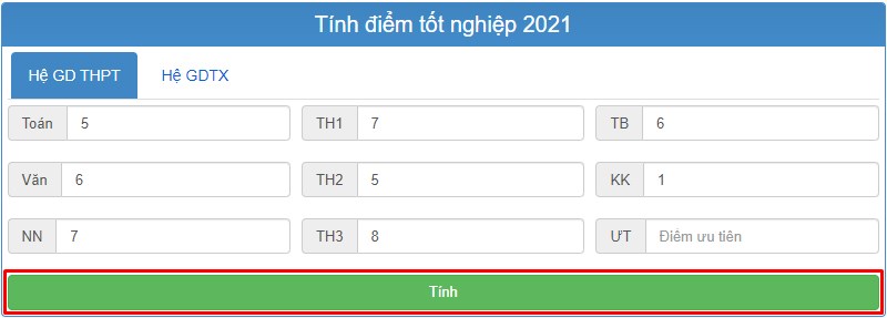 Tính điểm thi tốt nghiệp