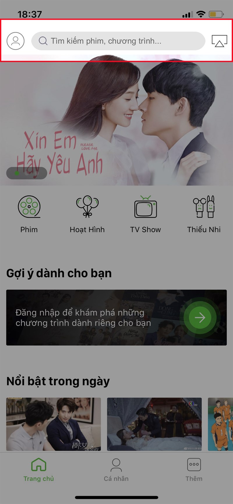Nhấn vào khung tìm kiếm